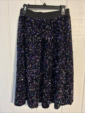 Black Sequin A-Line Midi Skirt - Sparkling Evening Style